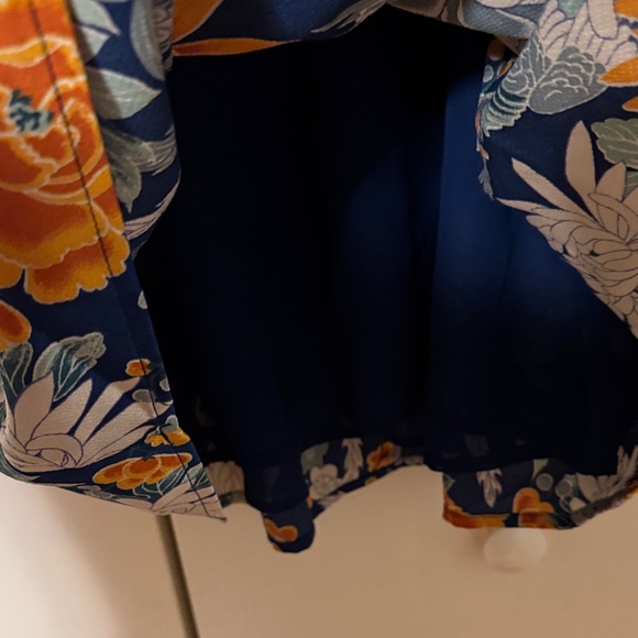 Floral Navy Wrap Dress with Gold Accents - Picture 9 of 10